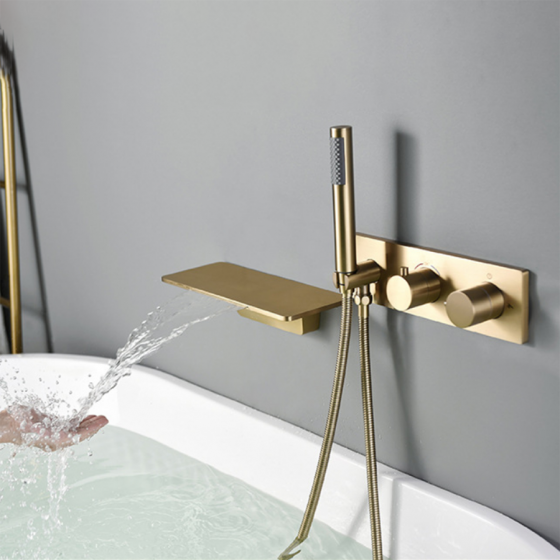 Mitigeur de bain mural thermostatique doré brossé, Léno - category_name - RBM10029 - shop_name