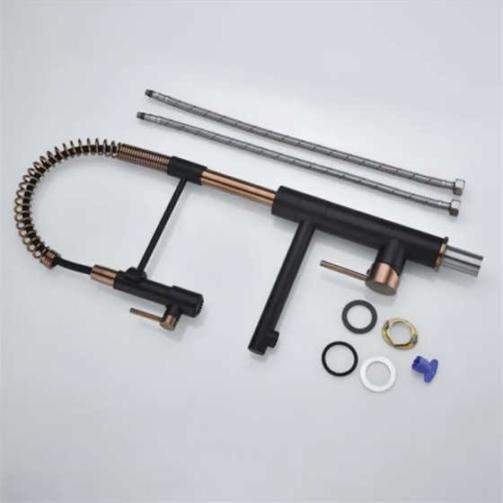 Robinet mitigeur de cuisine semi-pro surélevé noir/doré, Plastron - category_name - RMC 100241 - shop_name