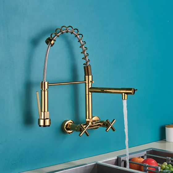 Robinet mélangeur de cuisine mural doré, Réa - category_name - RMM 50021 - shop_name