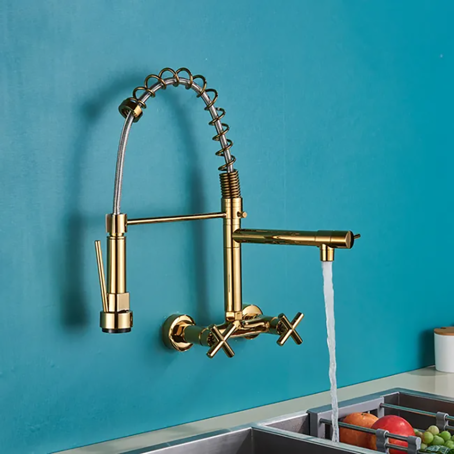 Robinet mélangeur de cuisine mural doré, Réa - category_name - RMM 50021 - shop_name