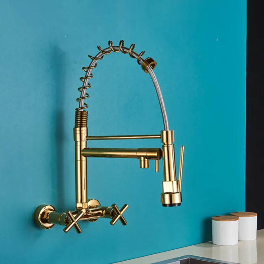 Robinet mélangeur de cuisine mural doré, Réa - category_name - RMM 50021 - shop_name