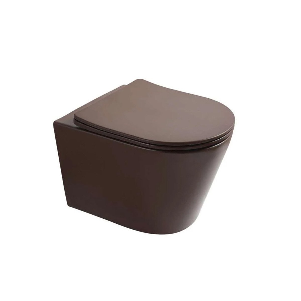 WC suspendu marron sans bride avec bâti mural | Soft-close