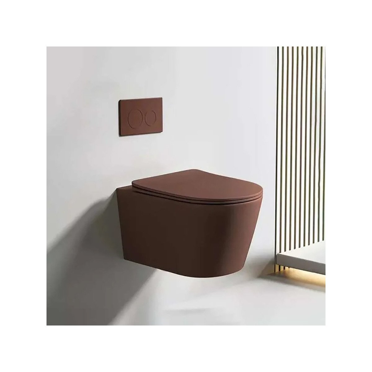 WC suspendu marron sans bride avec bâti mural | Soft-close