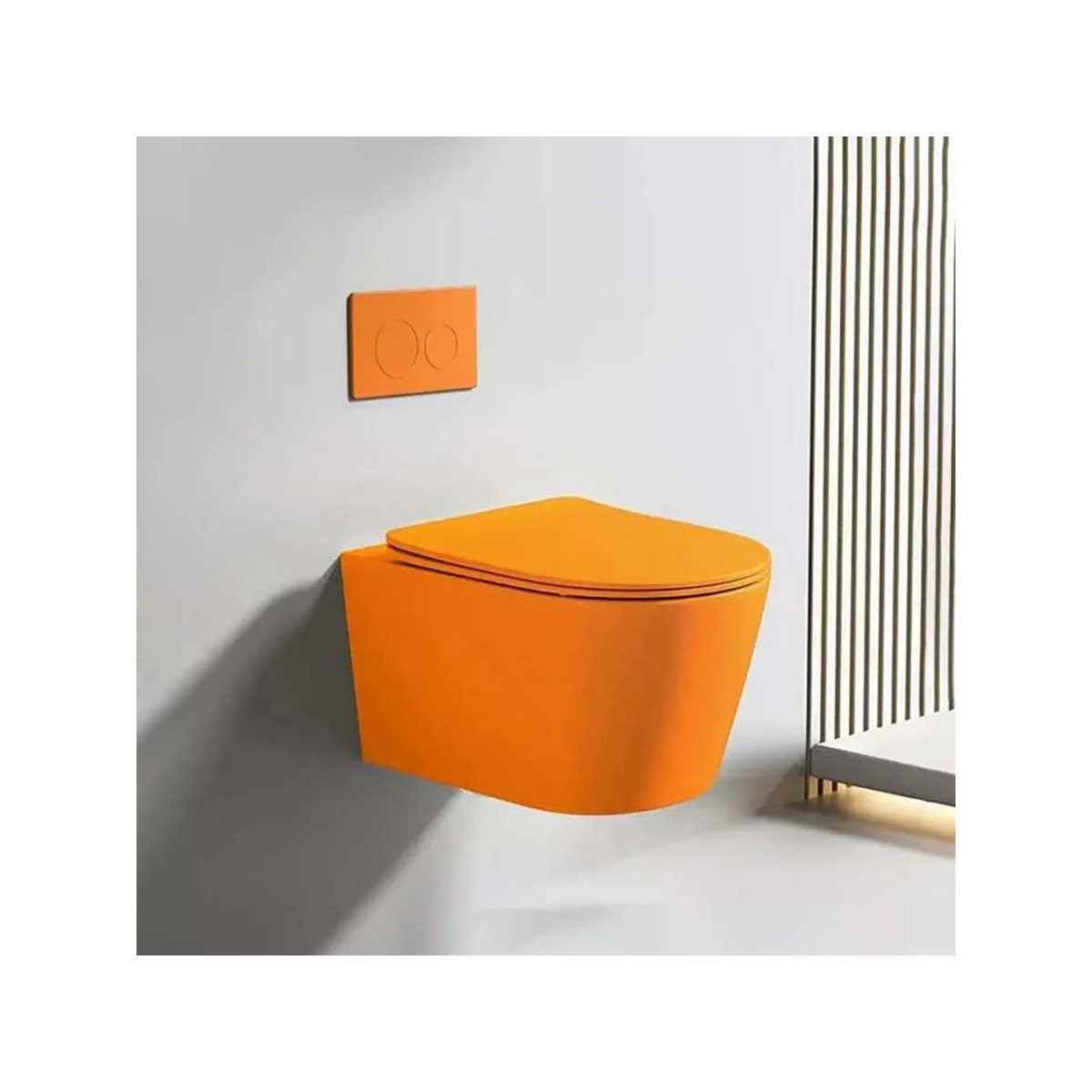 WC suspendu orange sans bride avec bâti mural | Soft-close