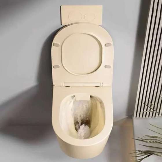 WC suspendu crème sans bride avec bâti mural | Soft-close