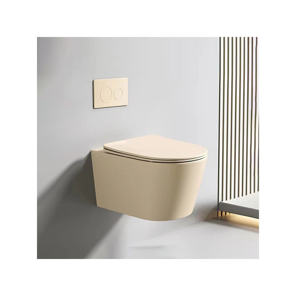 WC suspendu crème sans bride avec bâti mural | Soft-close