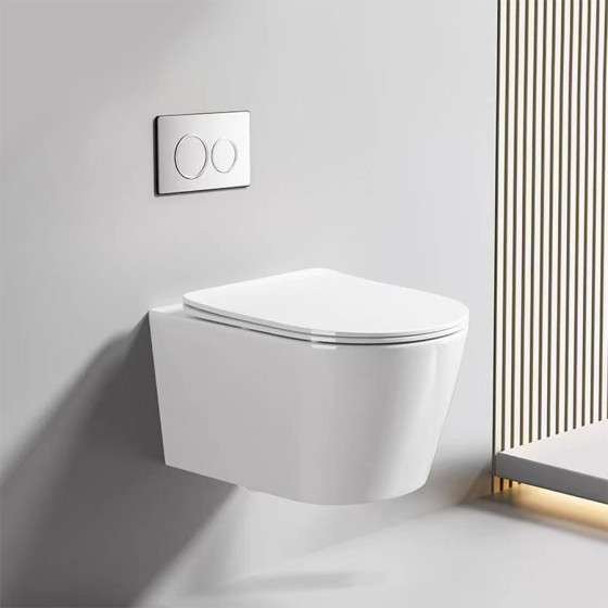 WC suspendu blanc design sans bride – bâti mural inclus