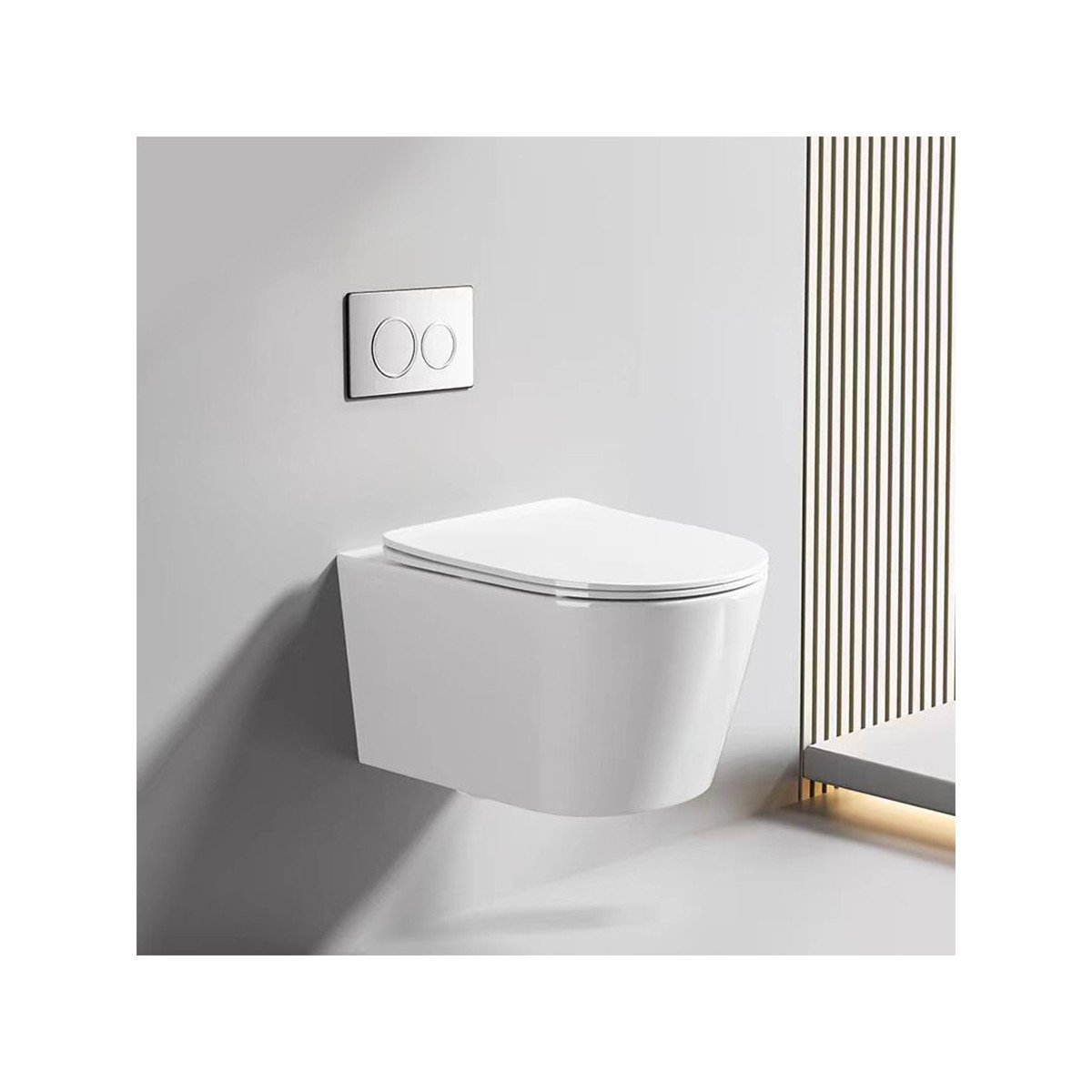 WC suspendu blanc design sans bride – bâti mural inclus