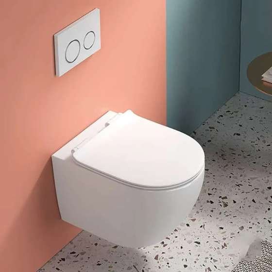 WC suspendu blanc design sans bride – bâti mural inclus