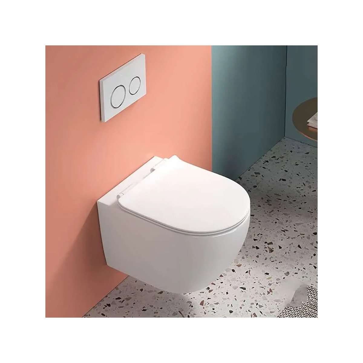 WC suspendu blanc design sans bride – bâti mural inclus