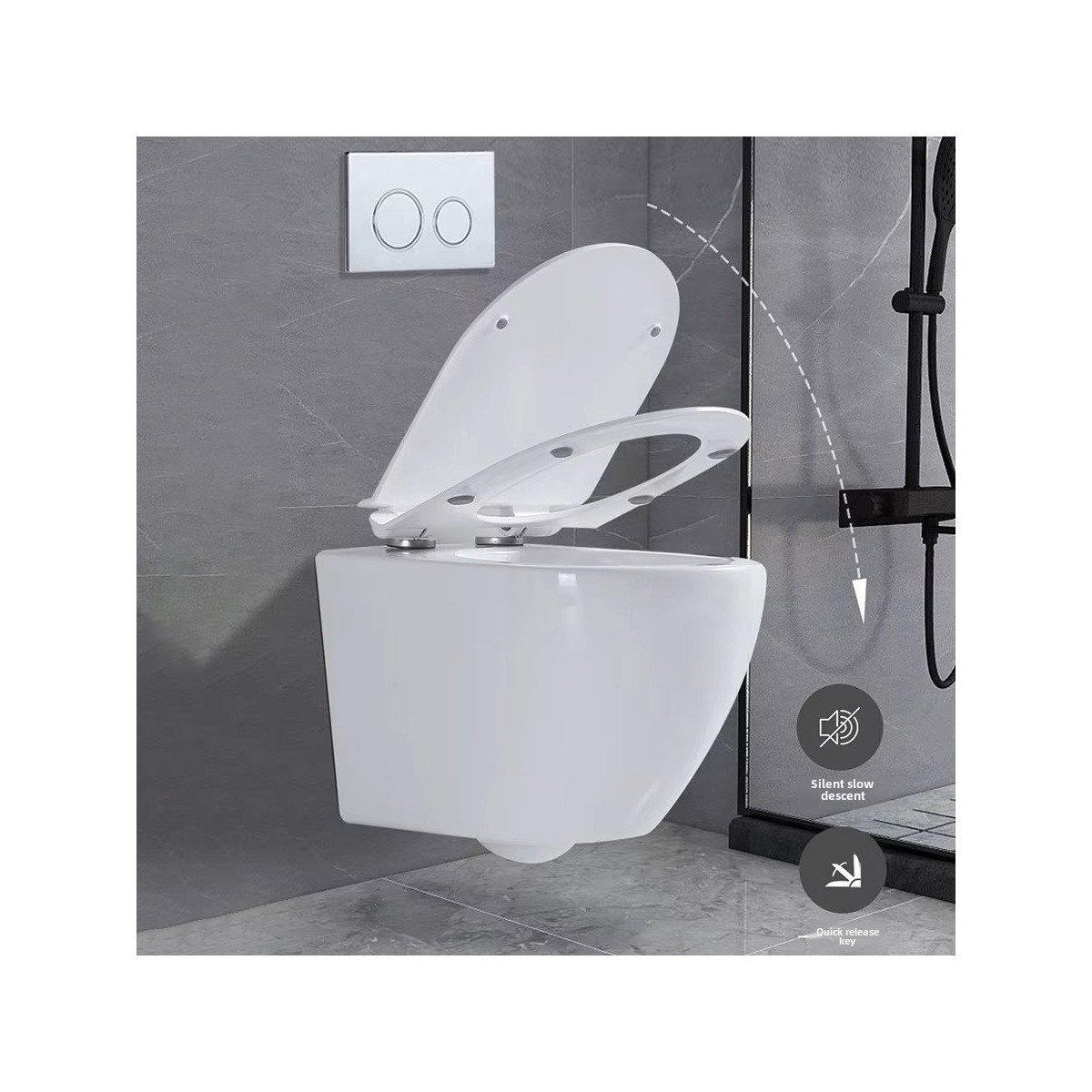 WC suspendu blanc design sans bride – bâti mural inclus