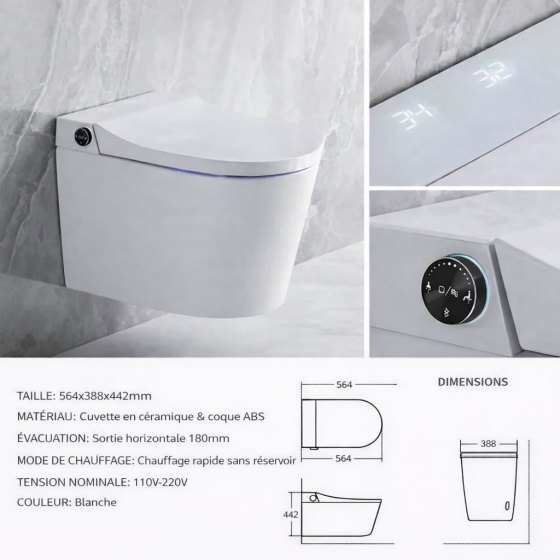 Toilette japonaise suspendue connectée Cobis P-trap LED