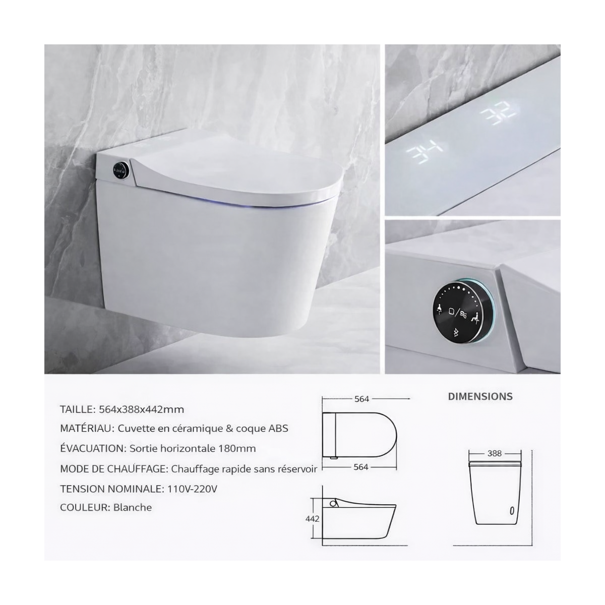 Toilette japonaise suspendue connectée Cobis P-trap LED