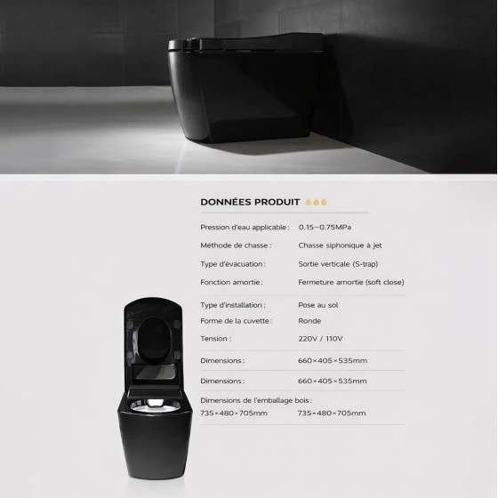 Toilette japonaise noire connectée lavante siège chauffant