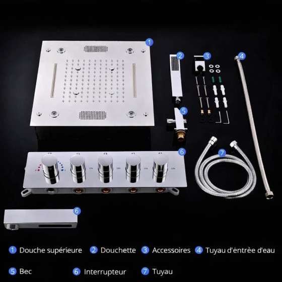 Ciel de pluie encastré chromé LED Oslo  – SPA maison