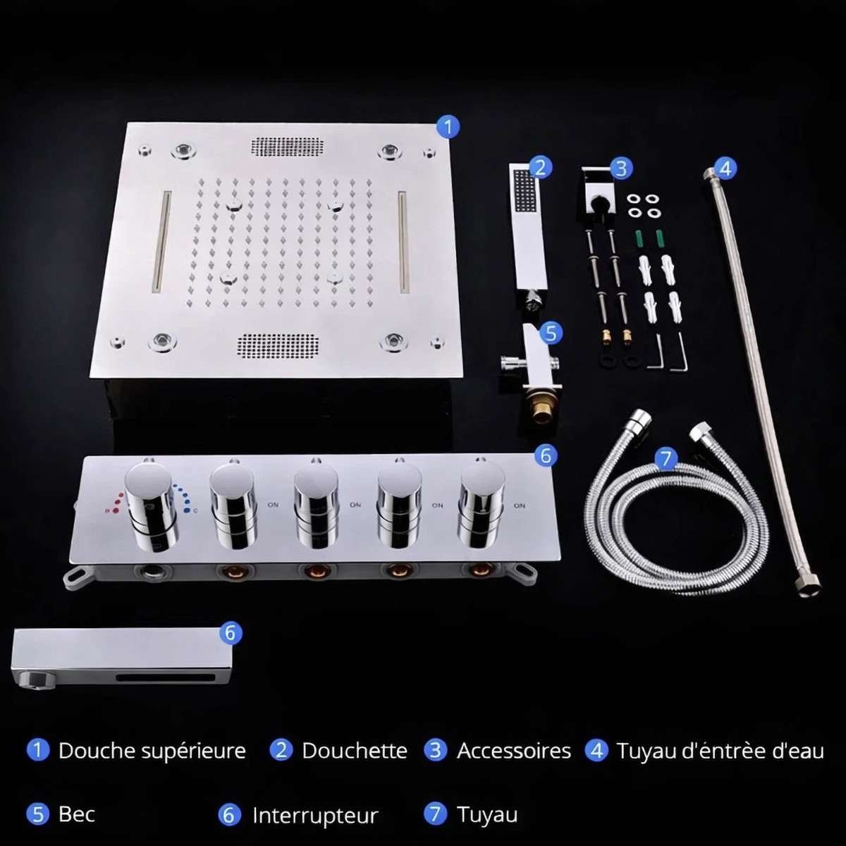 Ciel de pluie encastré chromé LED Oslo  – SPA maison