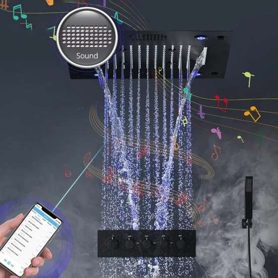 Ciel de pluie LED Bluetooth Quito – Thermostatique noir