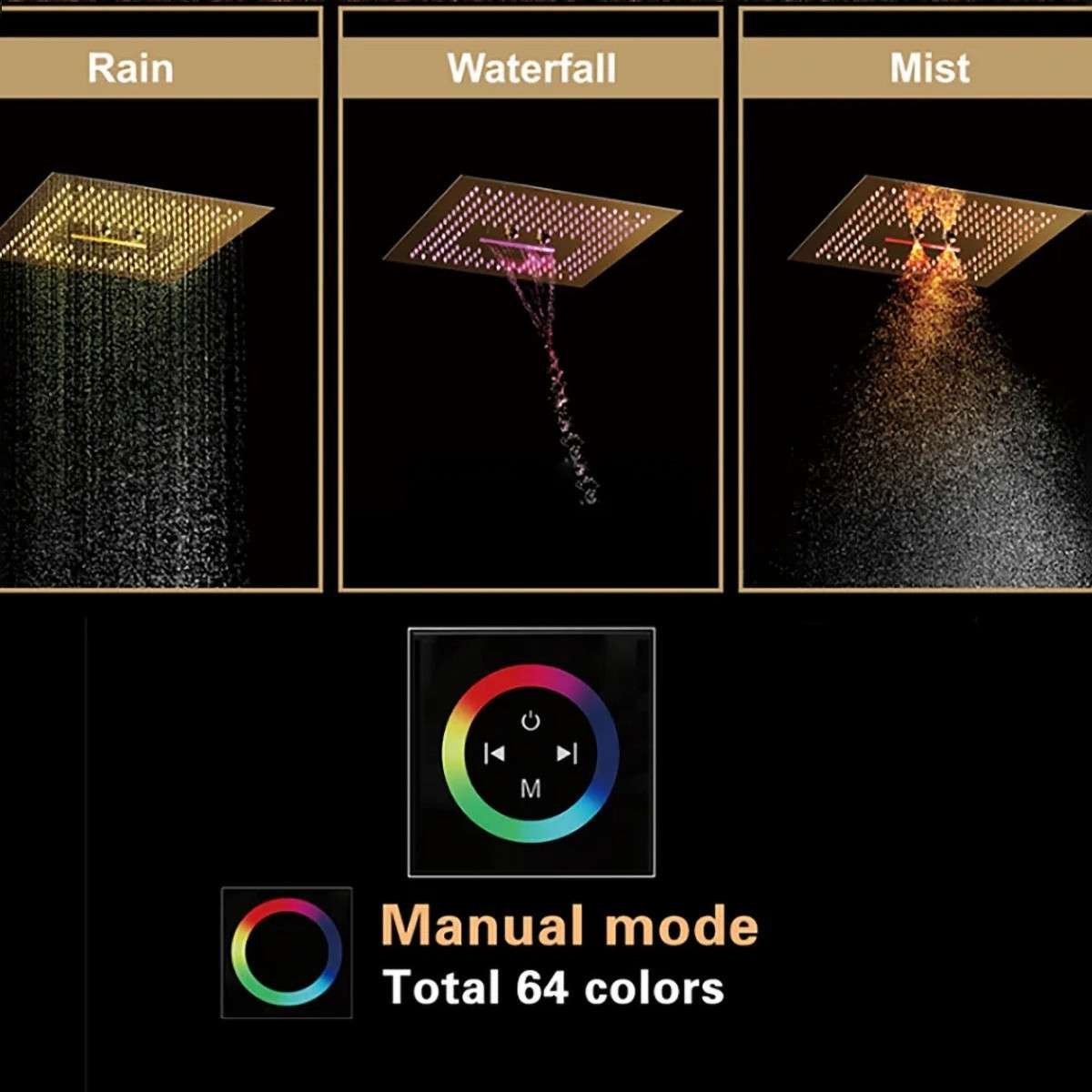 Ciel de pluie LED Bluetooth Caracas – Doré brossé