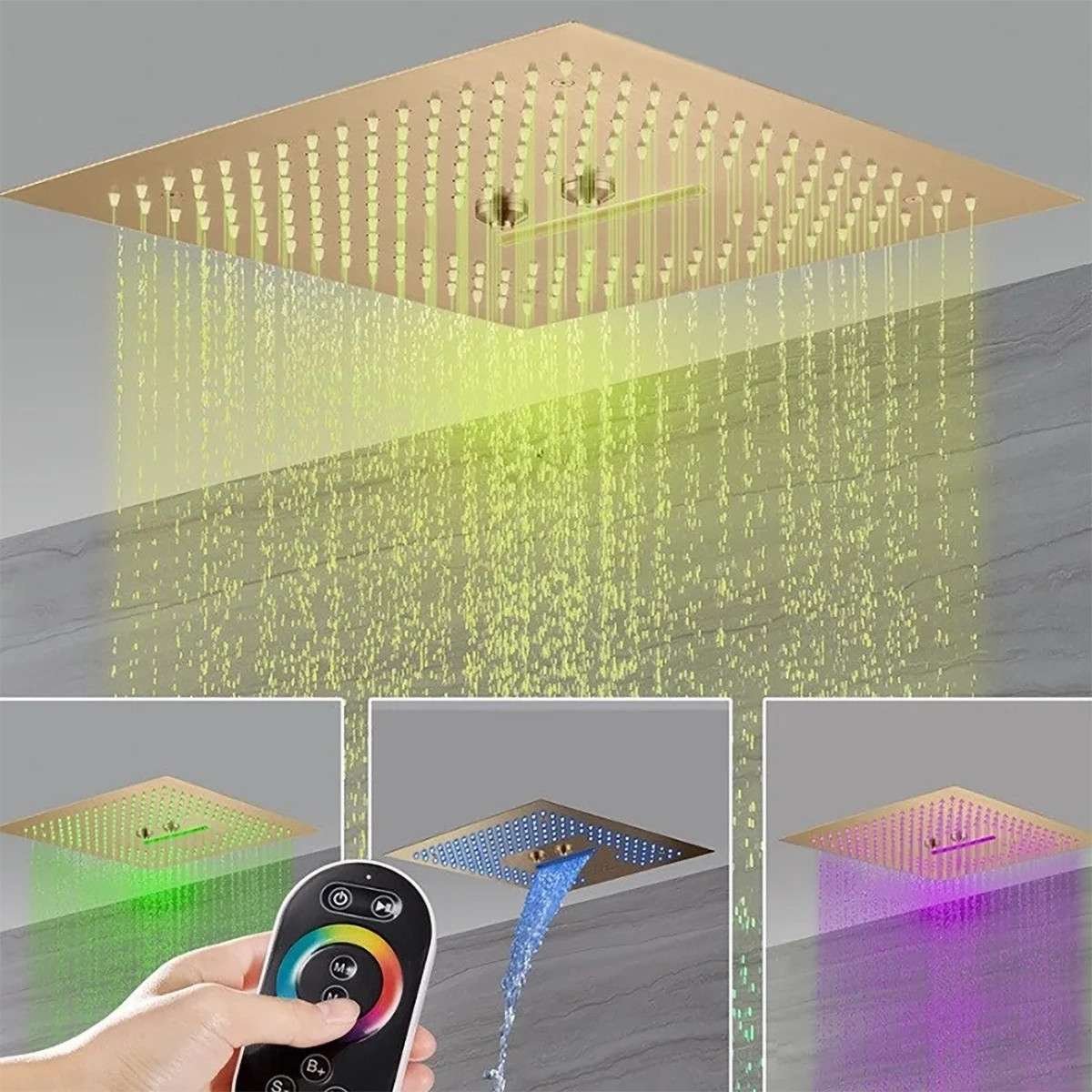 Ciel de pluie LED Bluetooth Caracas – Doré brossé