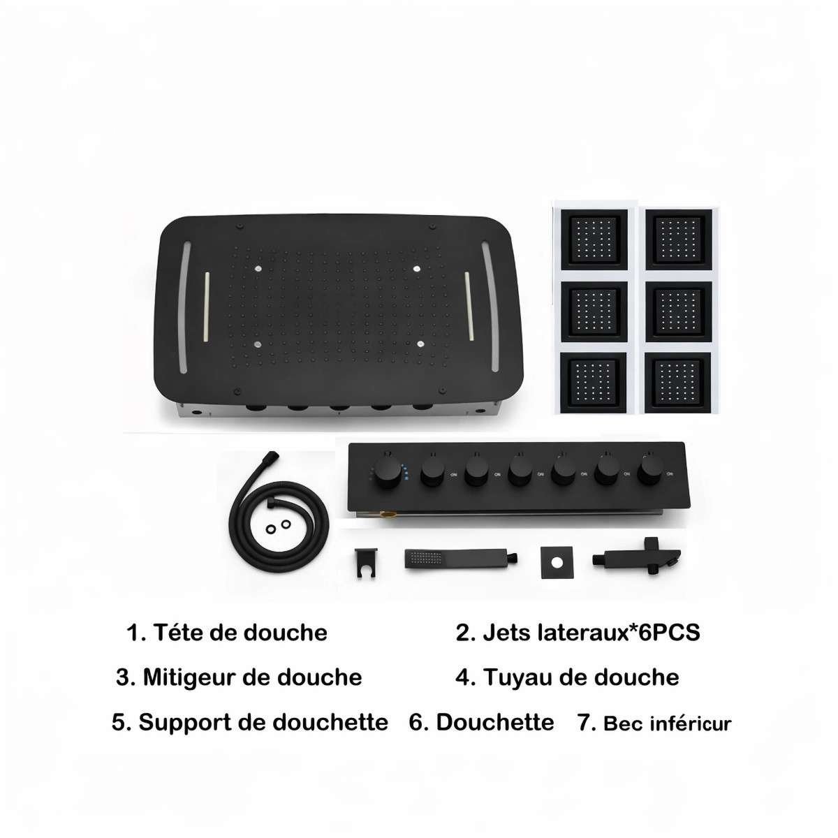 Ciel de pluie hydromassant Bruxelles – LED noir luxe