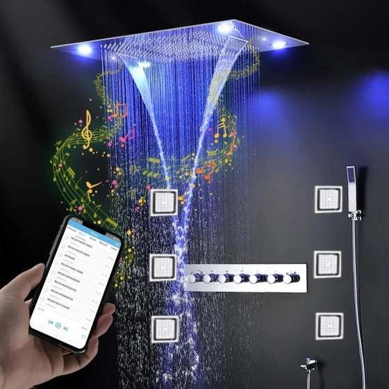 Ciel de pluie hydromassant Paris – LED & Bluetooth chrome