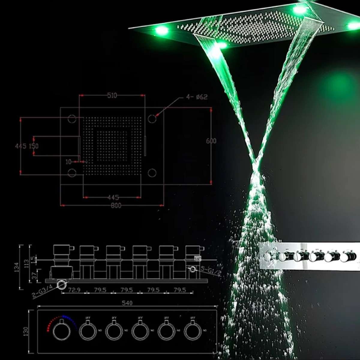 Ciel de pluie hydromassant Paris – LED & Bluetooth chrome