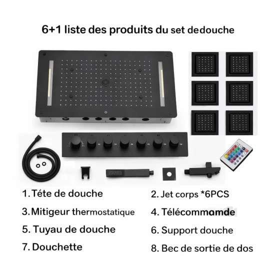 Ciel de pluie Lisbonne noir – LED & hydromassage zen