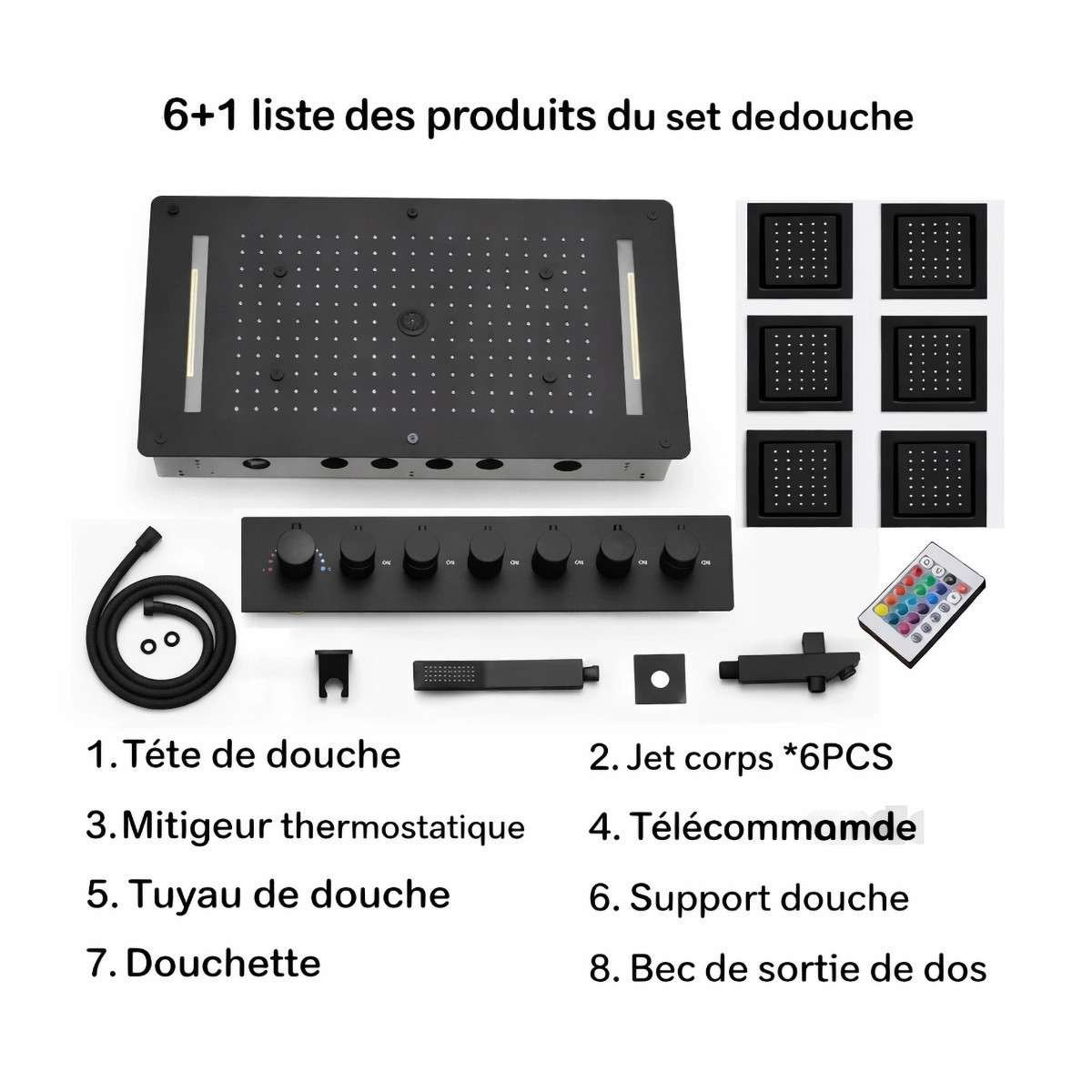 Ciel de pluie Lisbonne noir – LED & hydromassage zen