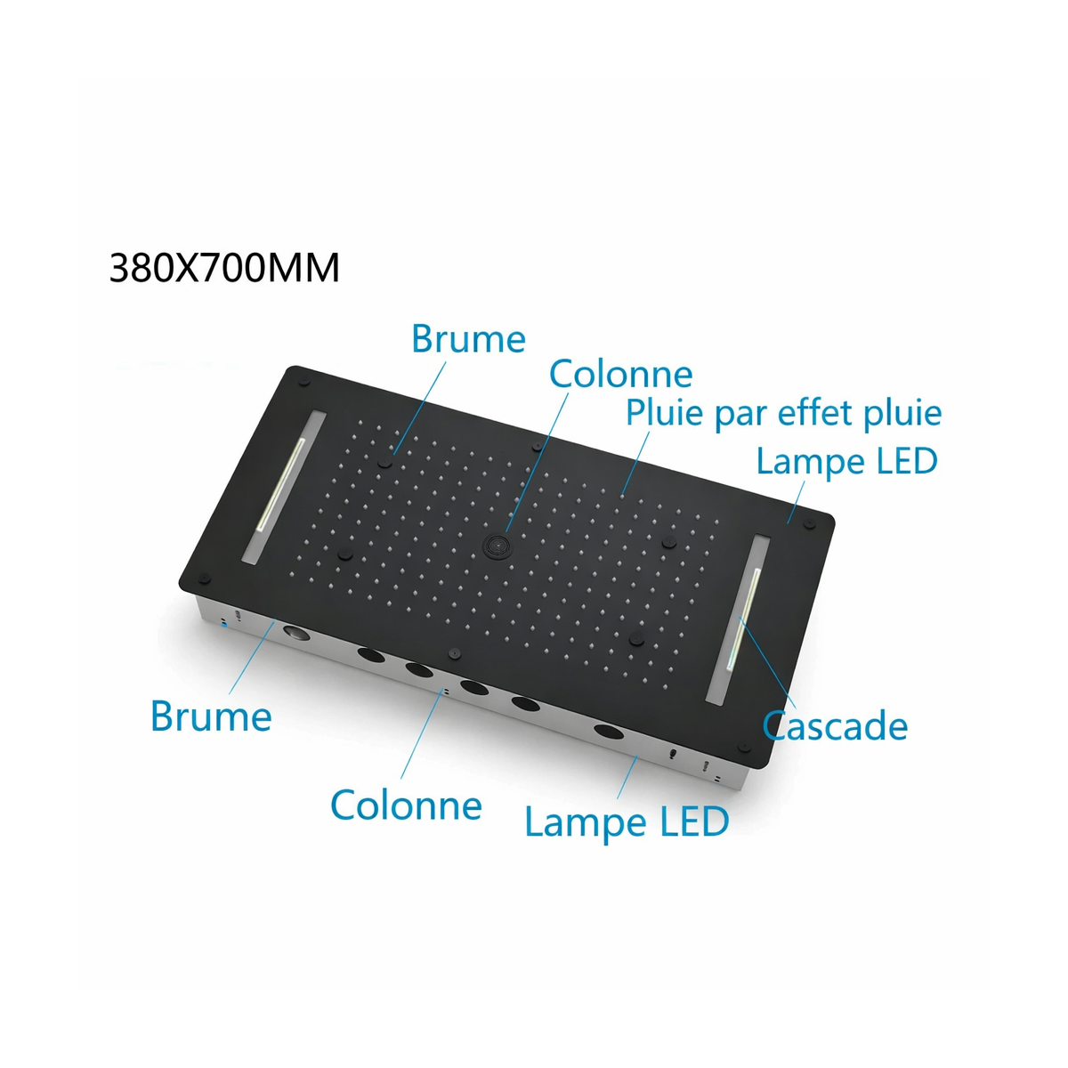 Ciel de pluie Lisbonne noir – LED & hydromassage zen