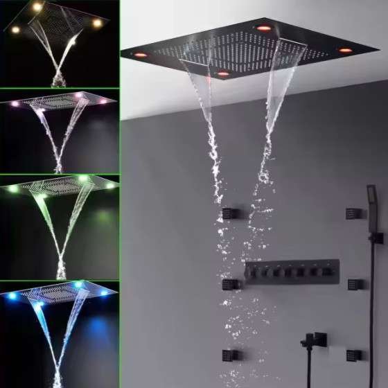 Ciel de pluie led hydro massant thermostatique noire, Sydney