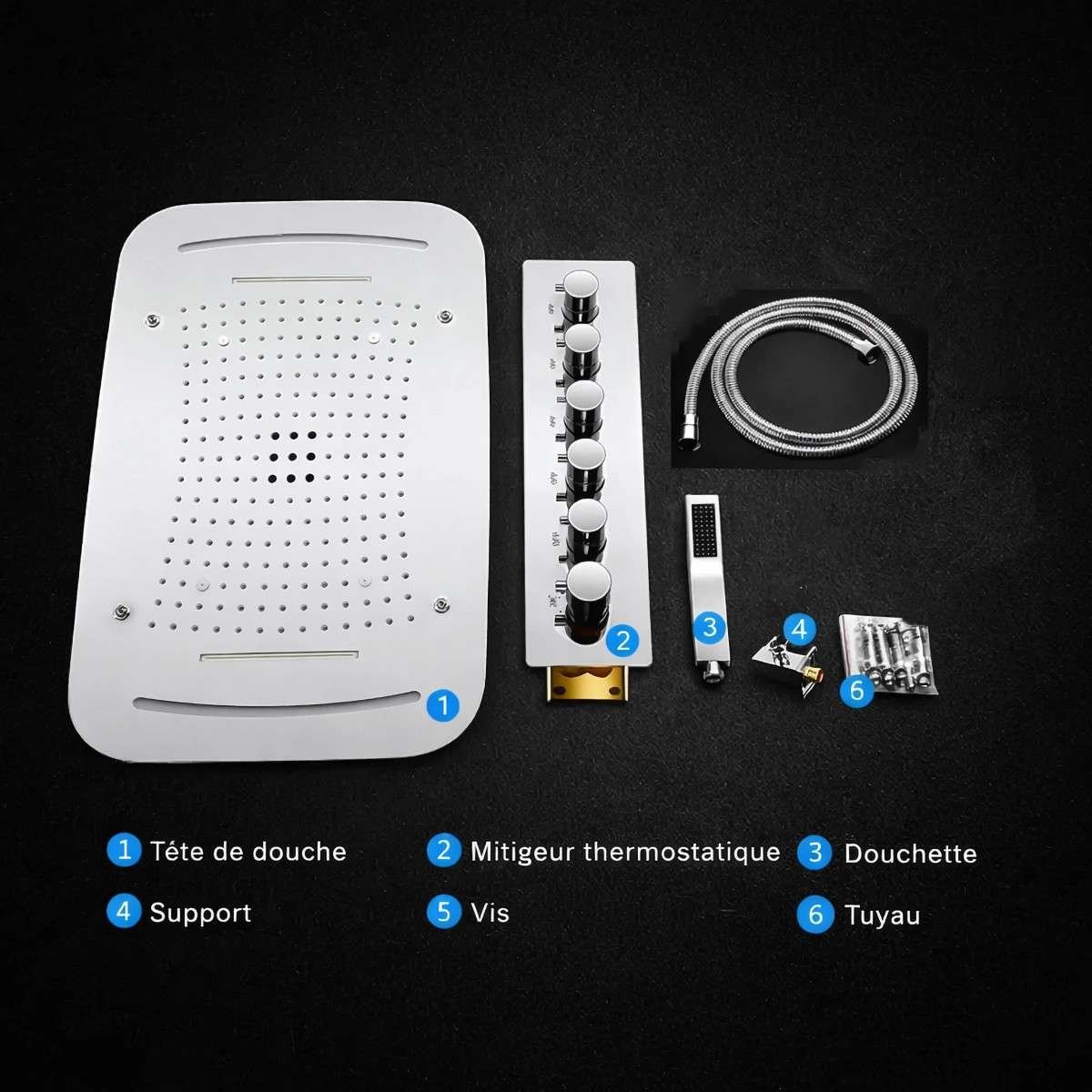 Ciel de pluie thermostatique Élégance Vienne – Chrome LED