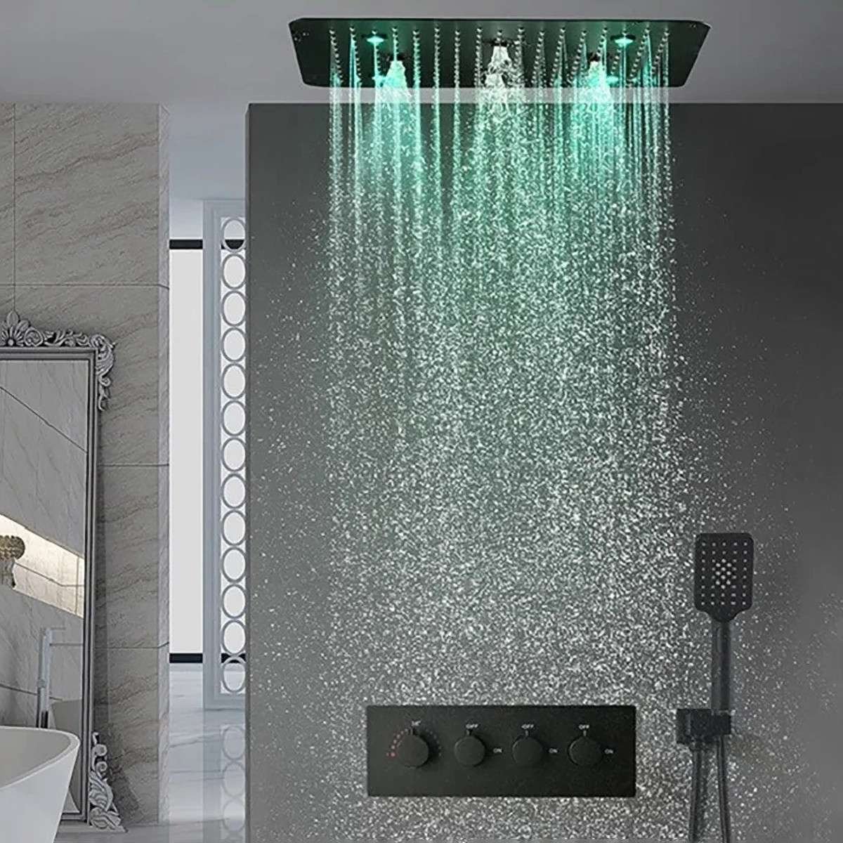 Composition de douche Victoria – LED noir mat 500×500