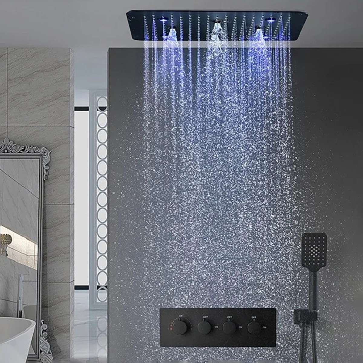 Composition de douche Victoria – LED noir mat 500×500