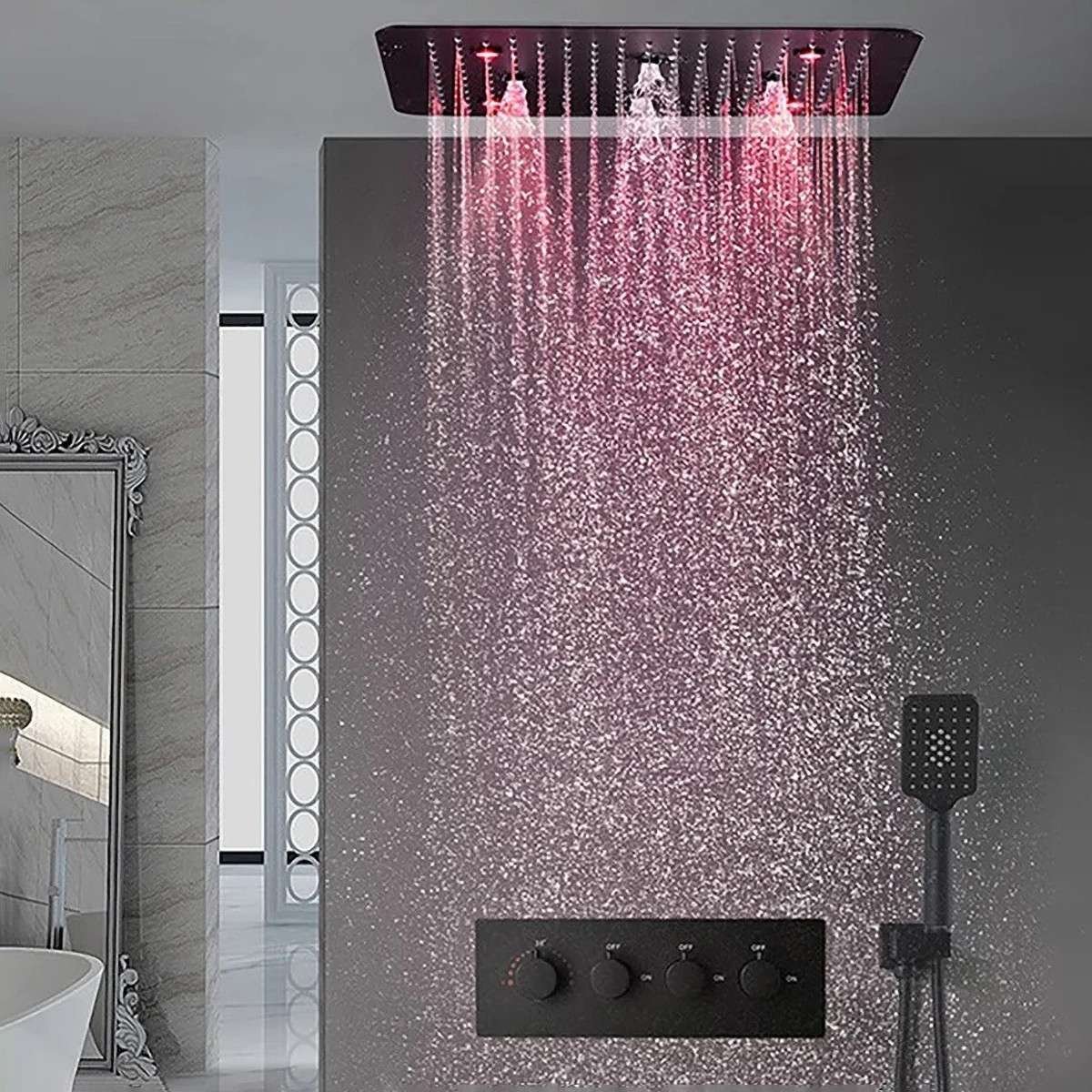 Composition de douche Victoria – LED noir mat 500×500