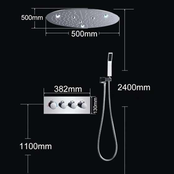 Ciel de pluie thermostatique LED Belfast – Chrome 50 cm