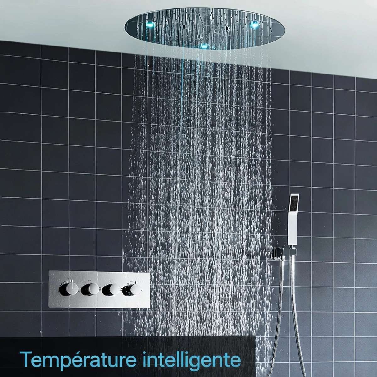 Ciel de pluie thermostatique LED Belfast – Chrome 50 cm
