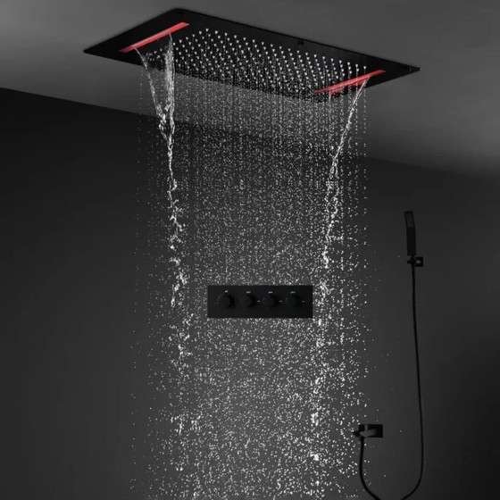 Ciel de pluie LED thermostatique Monza – Noir luxe