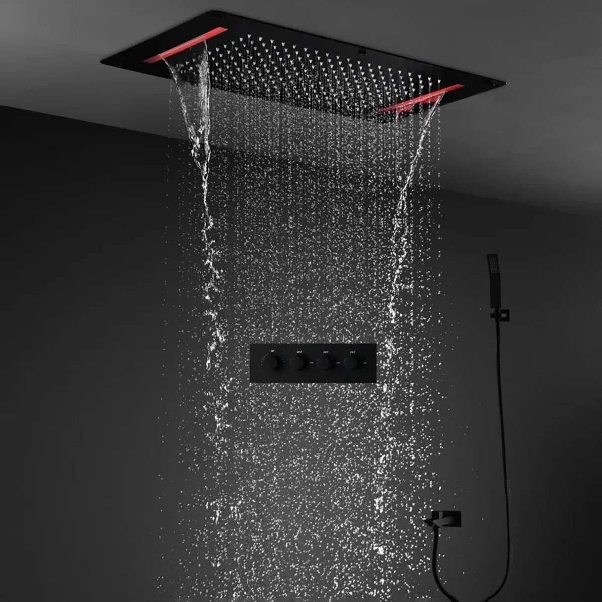 Ciel de pluie LED thermostatique Monza – Noir luxe