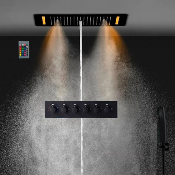 Ciel de pluie LED thermostatique Monza – Noir luxe