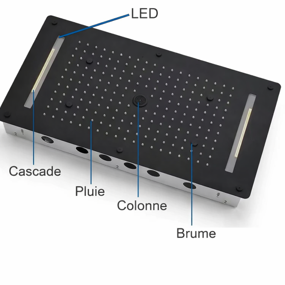 Ciel de pluie LED thermostatique Monza – Noir luxe