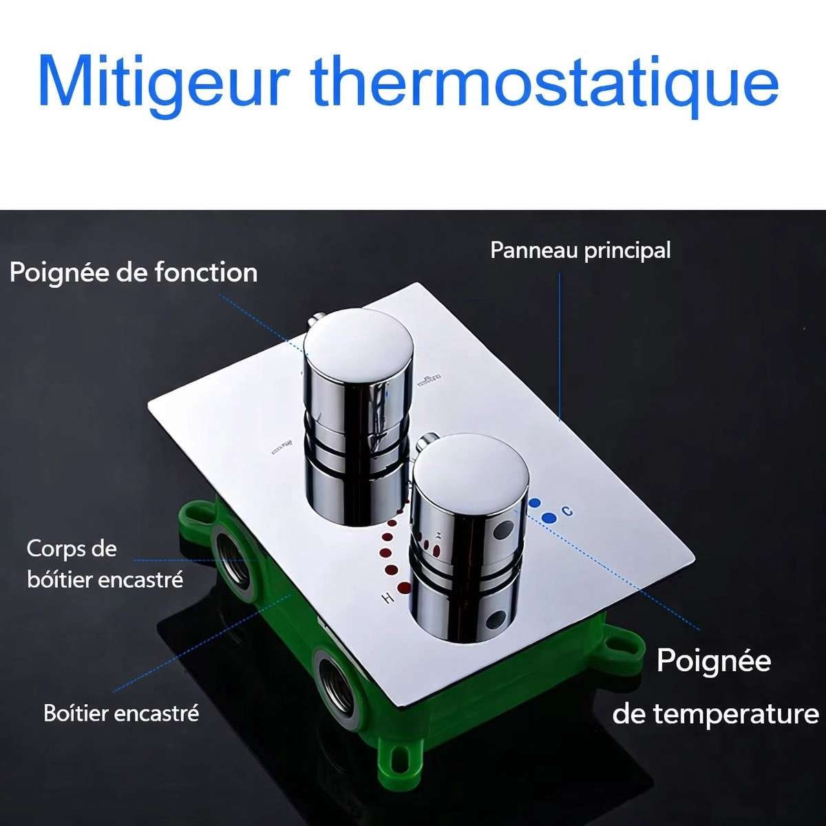 Ciel de pluie XXL LED Marbelle – Thermostatique chrome