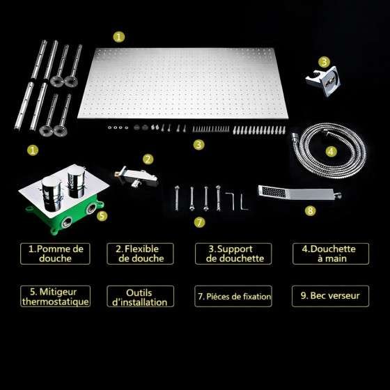 Ciel de pluie XXL LED Marbelle – Thermostatique chrome