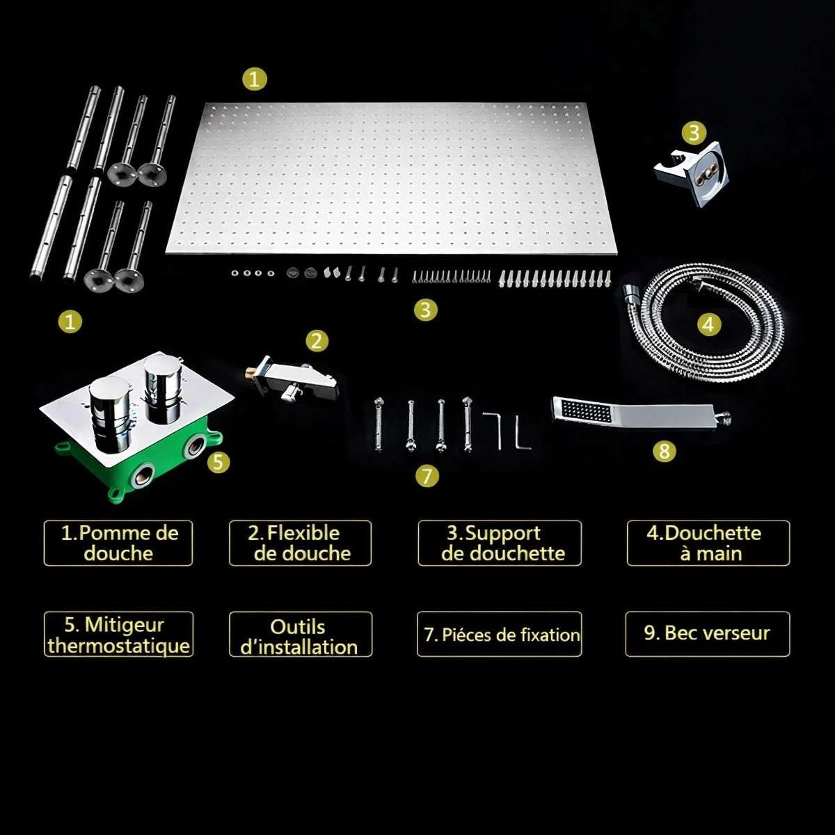 Ciel de pluie XXL LED Marbelle – Thermostatique chrome