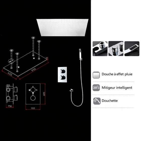 Ciel de pluie XXL LED Marbelle – Thermostatique chrome