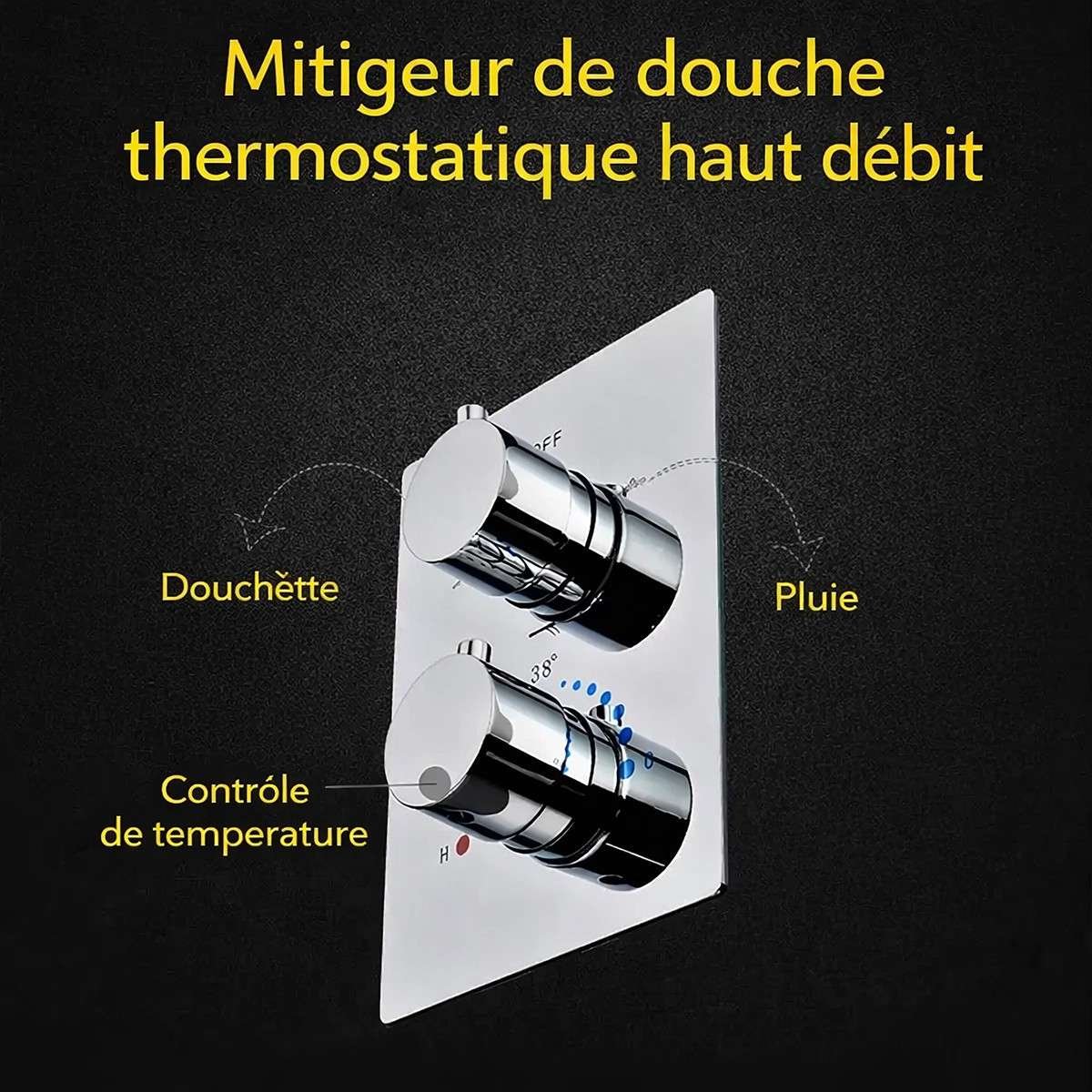 Ciel de pluie XXL LED Marbelle – Thermostatique chrome