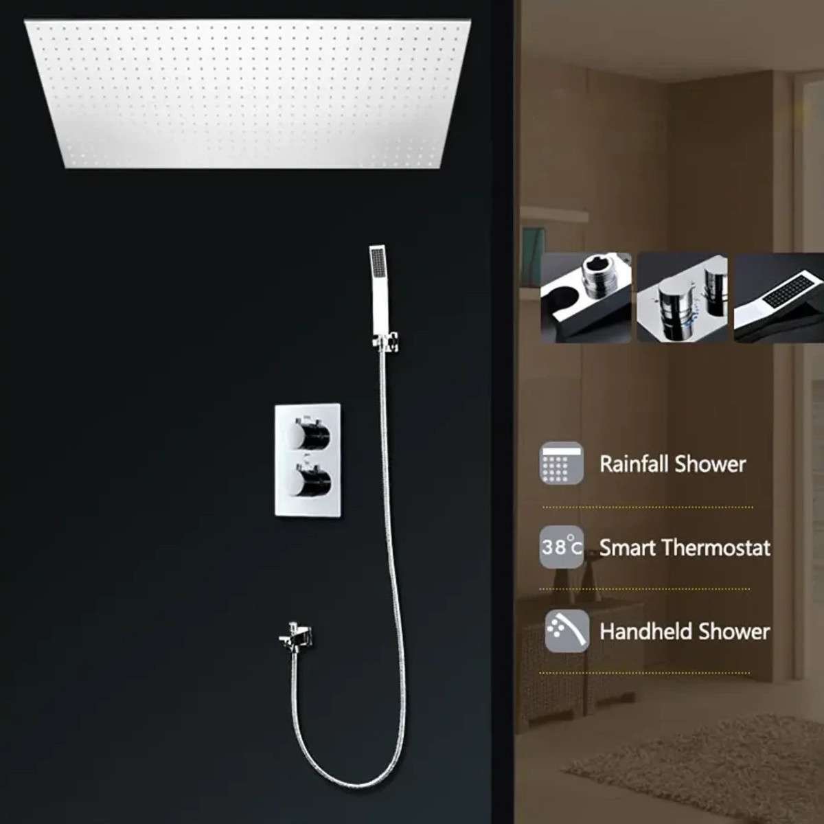 Ciel de pluie XXL LED Marbelle – Thermostatique chrome