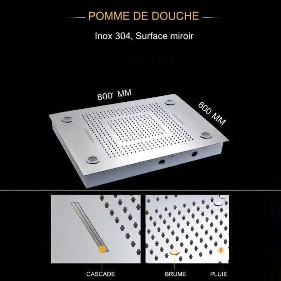 Ciel de pluie LED thermostatique Tiro – 800×600 mm