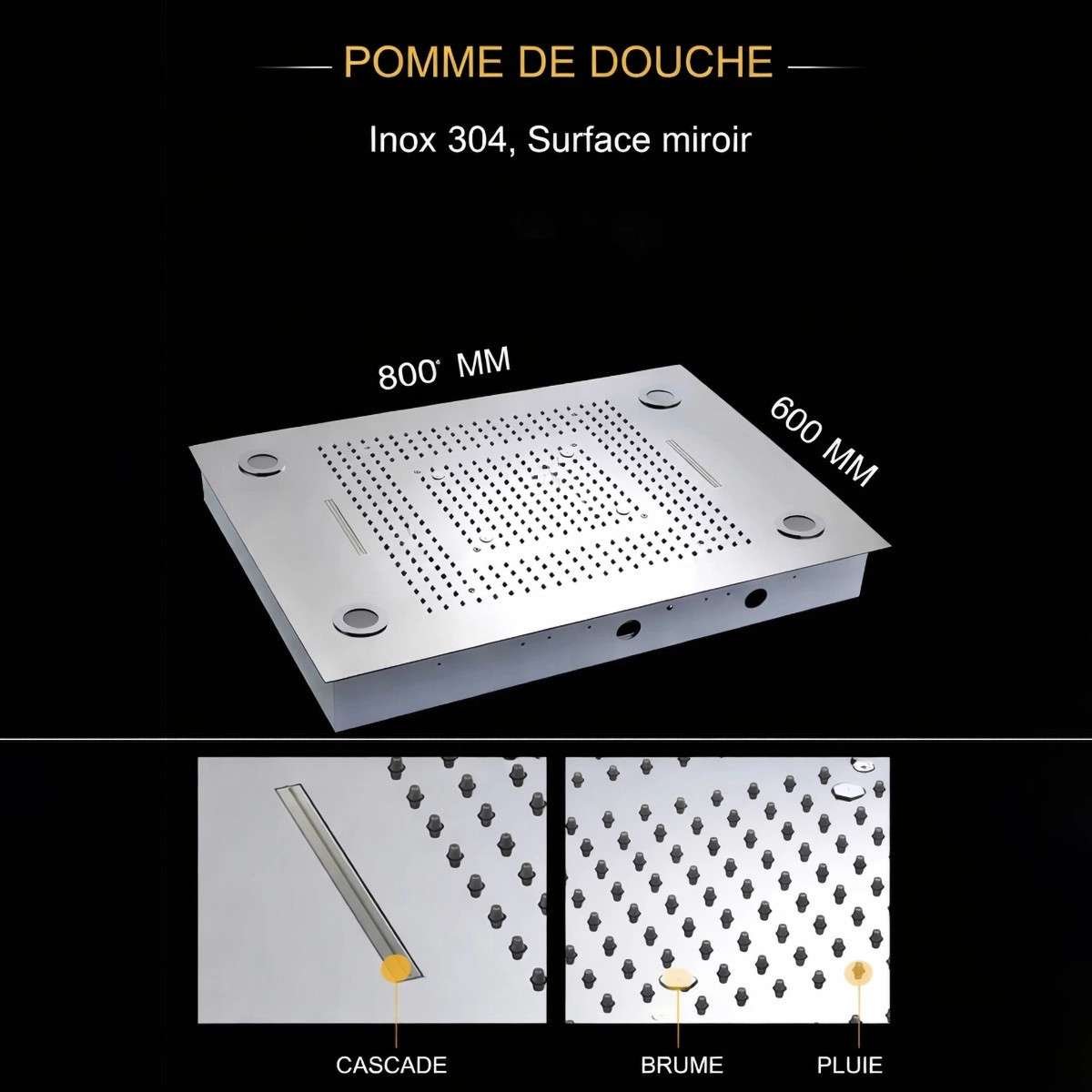 Ciel de pluie LED thermostatique Tiro – 800×600 mm