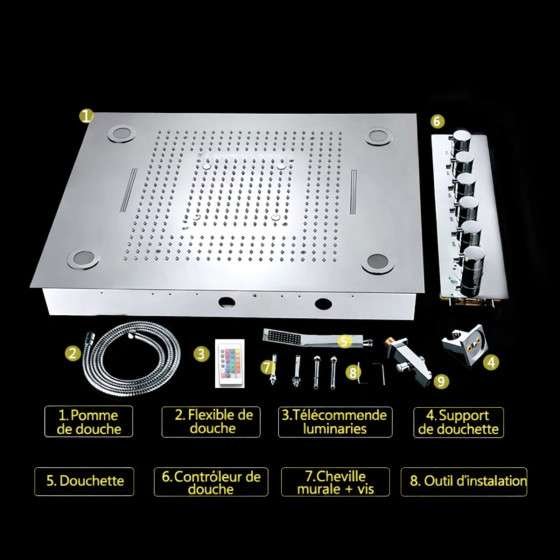 Ciel de pluie LED thermostatique Tiro – 800×600 mm