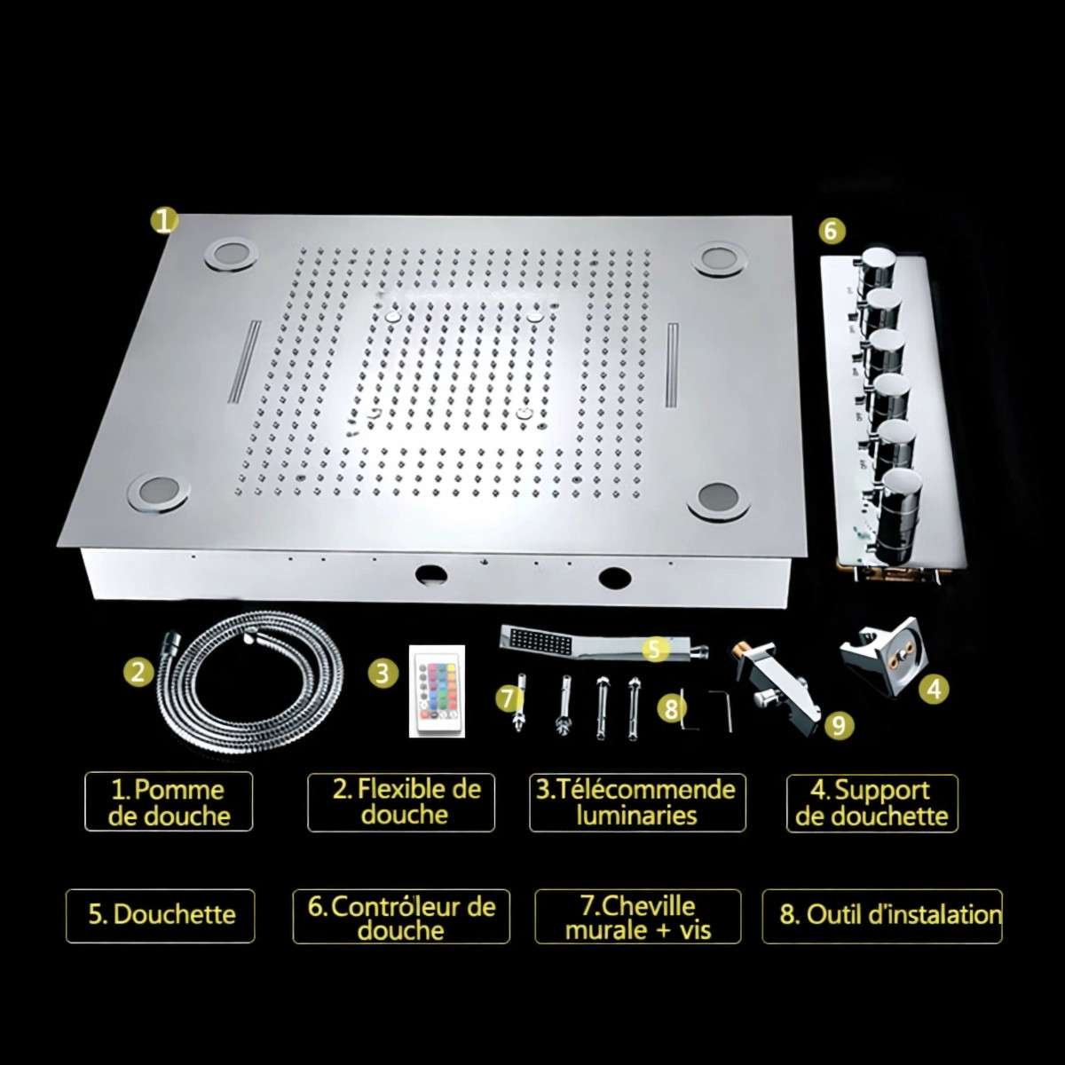 Ciel de pluie LED thermostatique Tiro – 800×600 mm